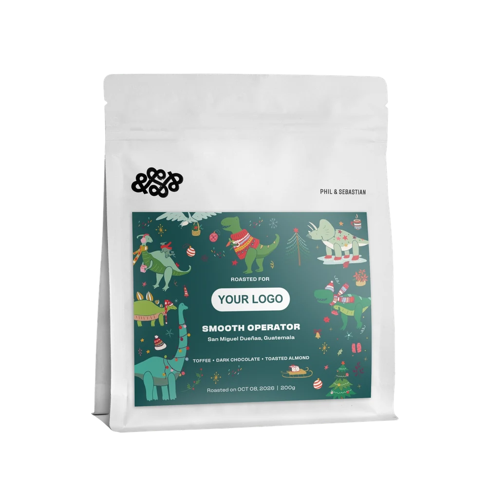 White Phil & Sebastian coffee bag with the Playful label and a YOUR LOGO placeholder
